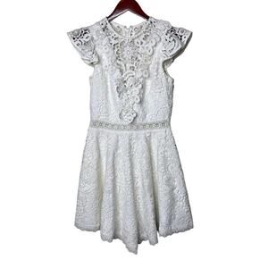AMUR Crochet Lace Flutter Sleeve Mini Dress White Womens 6